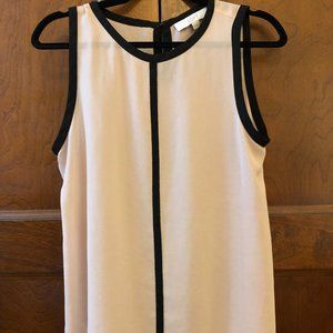 LOFT Blush + Black Piped Trim Blouse